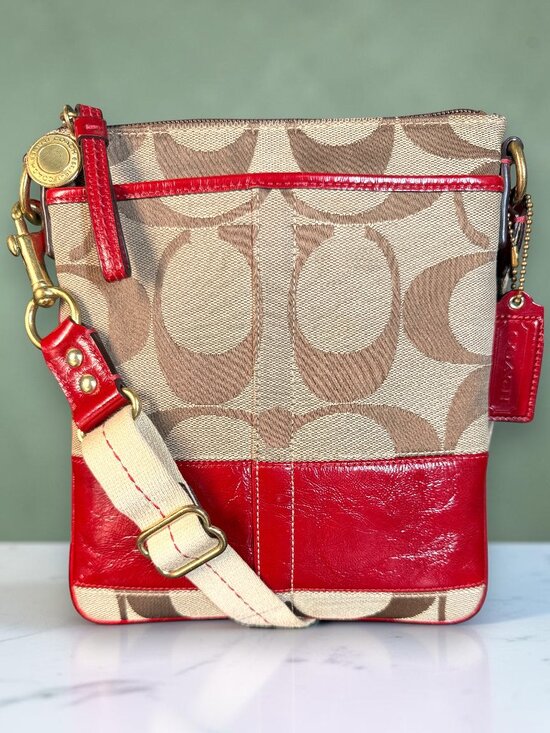 Coach Handbags - Coach Signature Stripe Swingpack Crossbody Shoulder Bag